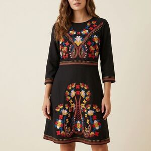 Si Man Li Floral Embroidered Mini Dress Size M Black Cottage Goth Dark Romantic